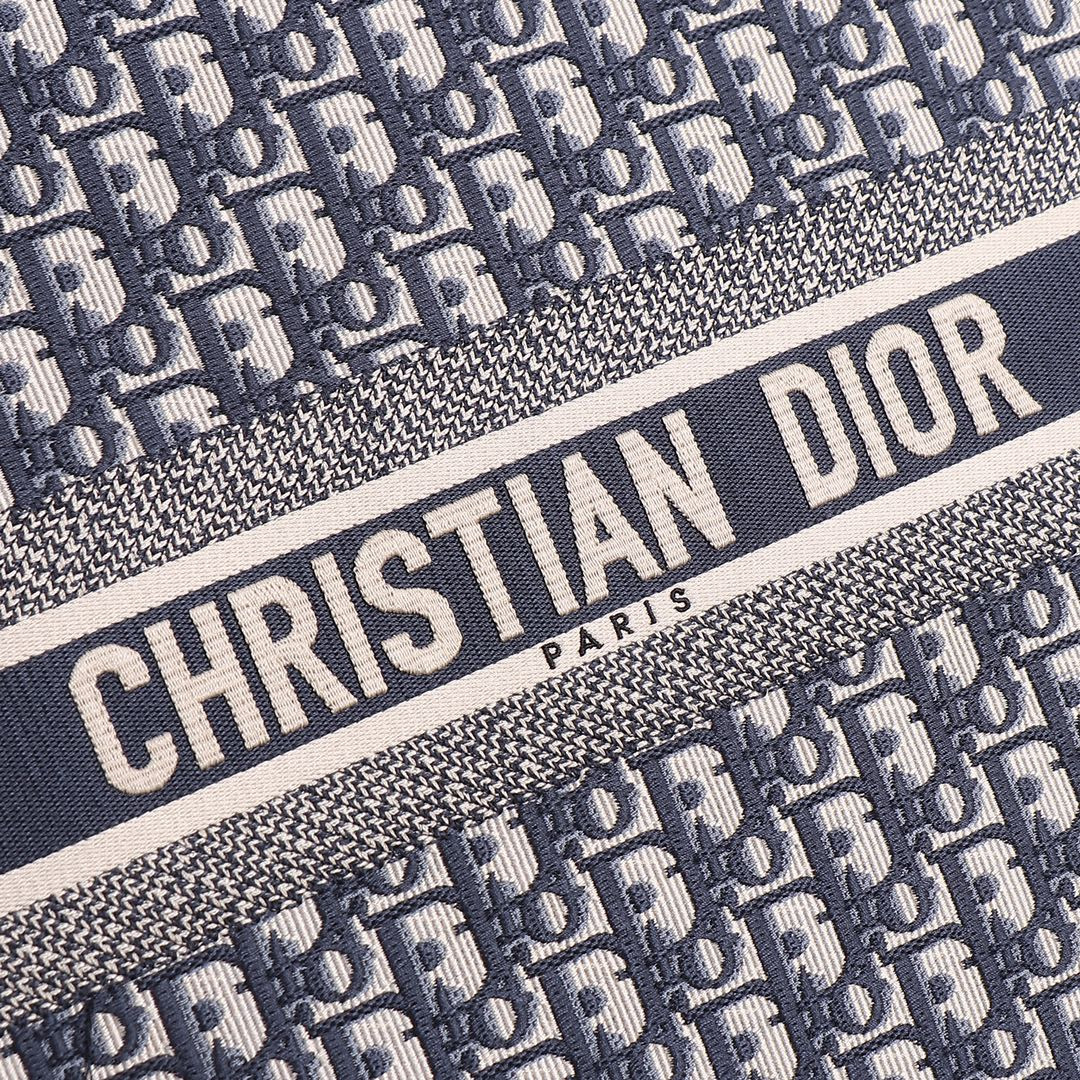 Large D*0r BOOK TOTE Blue D*0r Oblique Embroidery and Calfskin 16.5 x 14 x 7.5 inches