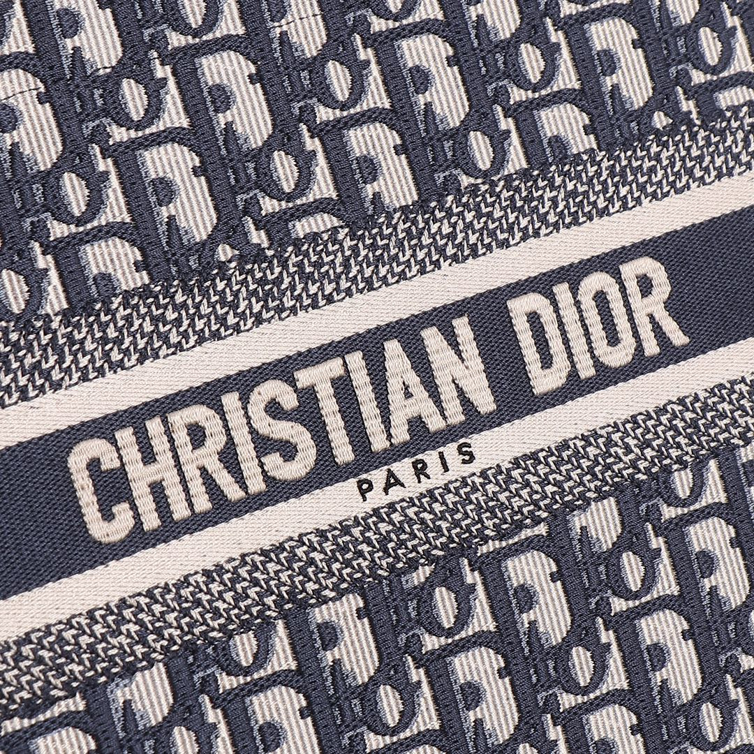 Small D*0r Book Tote Blue D*0r Oblique Embroidery and Calfskin 10.5 x 8.5 x 5.5 inches