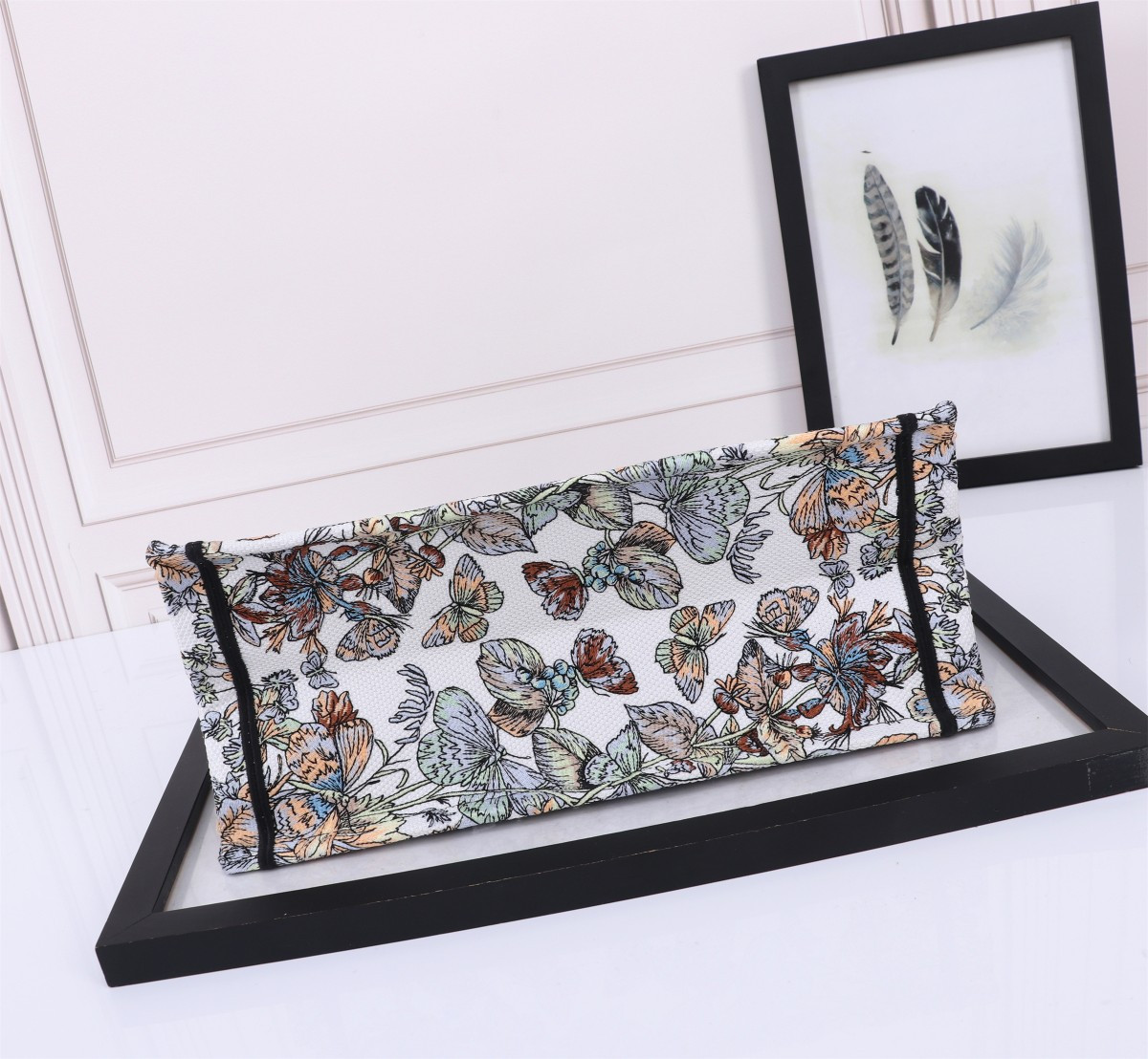 Medium D*0r Book Tote  White Multicolor Toile de Jouy Mexico Embroidery 14 x 11 x 6.5 inches