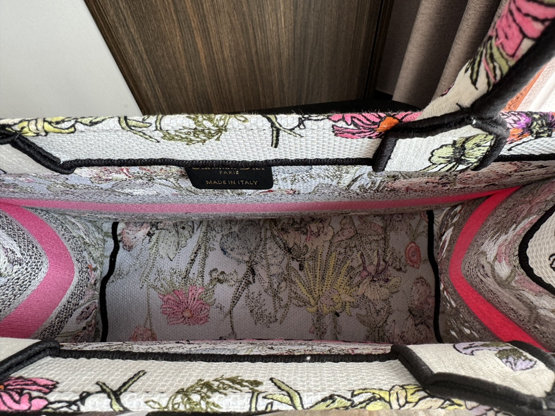 Medium D*0r Book Tote  White Multicolor Mexico Millefiori Embroidery 14 x 11 x 6.5 inches