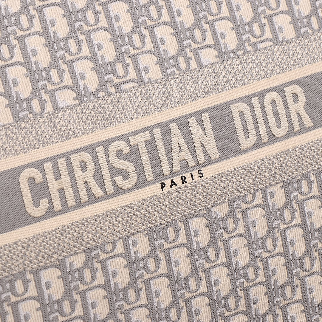 Large D*0r Book Tote Ecru and Gray D*0r Oblique Embroidery 16.5 x 14 x 7.5 inches