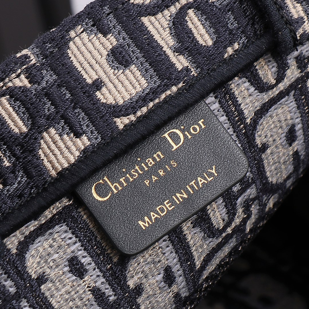 Small D*0r Book Tote Ecru and Blue D*0r Oblique Embroidery 10.5 x 8.5 x 5.5 inches