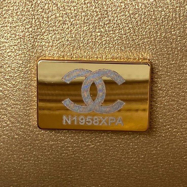 Ch*el MINI FLAP BAG SHINY CALFSKIN & Gold-Tone METAL LIGHT BLUE 5.3 × 6.6 × 3.1 in