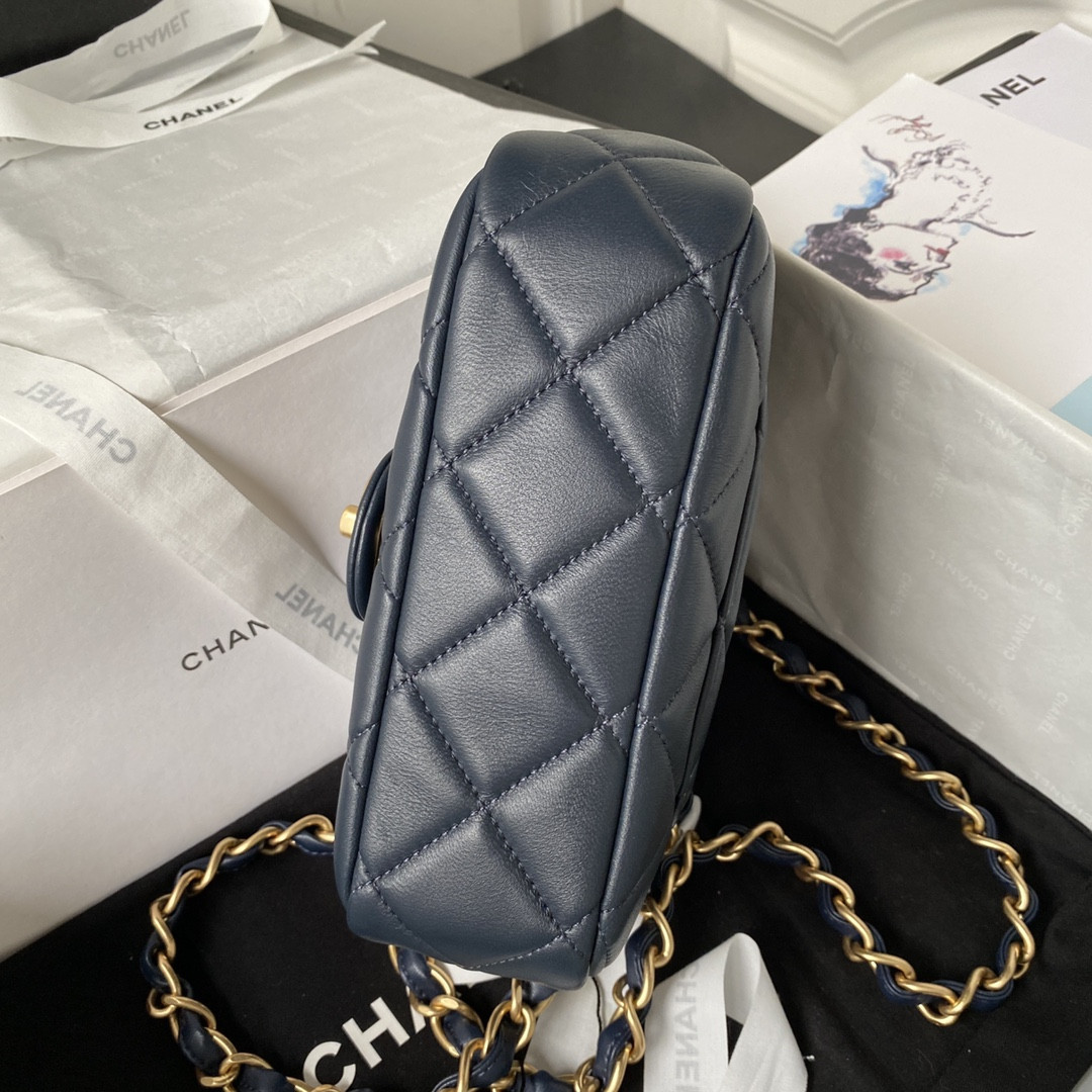 Ch*el MINI FLAP BAG NAVY 4.7 × 7.8 × 2.3 in