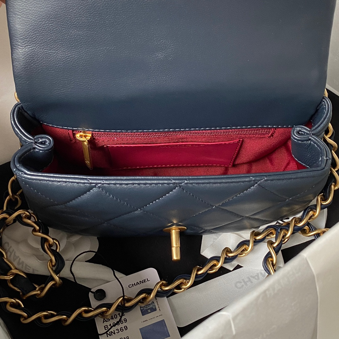 Ch*el MINI FLAP BAG NAVY 4.7 × 7.8 × 2.3 in