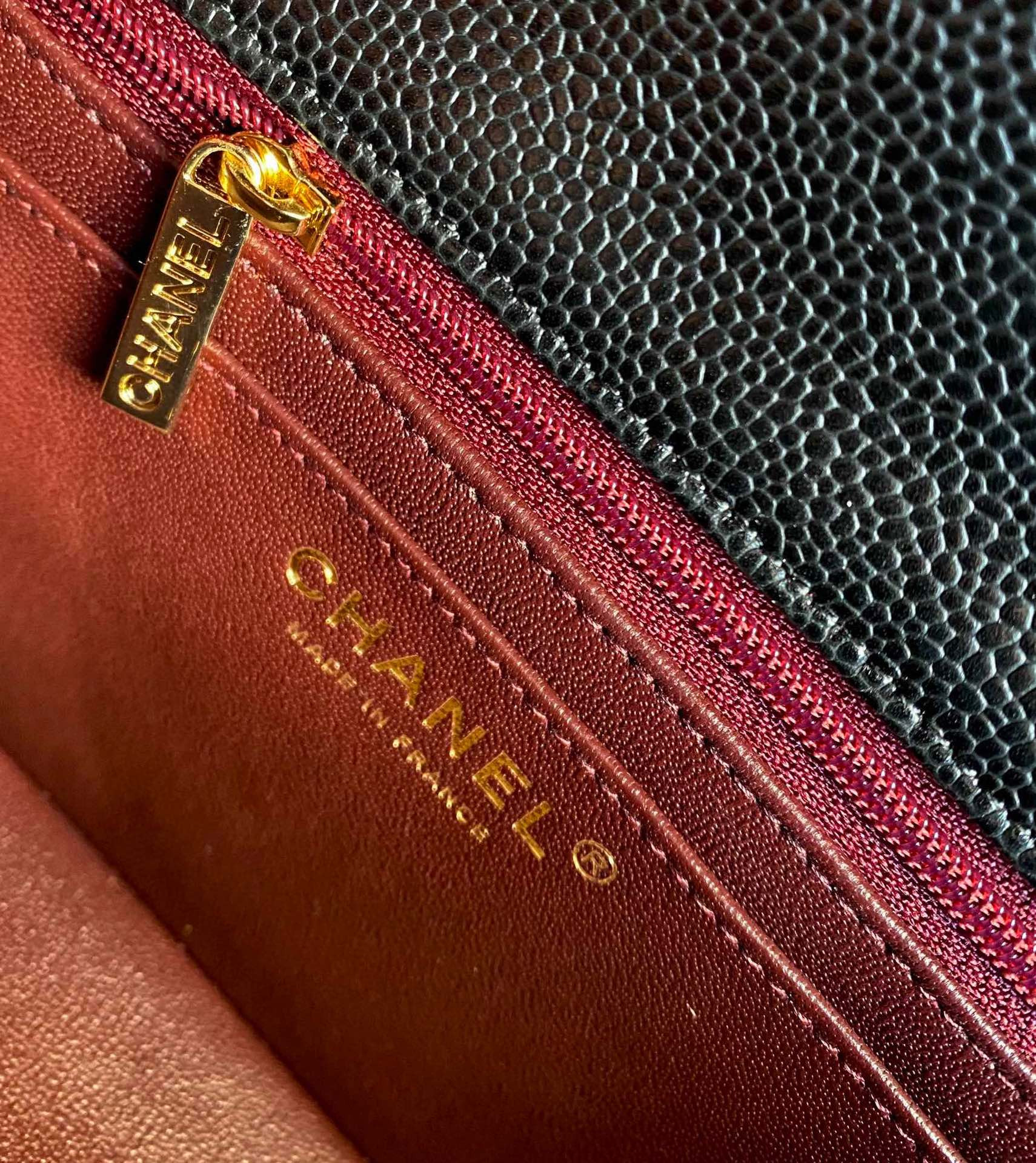 Ch*el MINI FLAP BAG BLACK WITH GOLD-TONE MENTAL 4.7 × 7.8 × 2.3 in