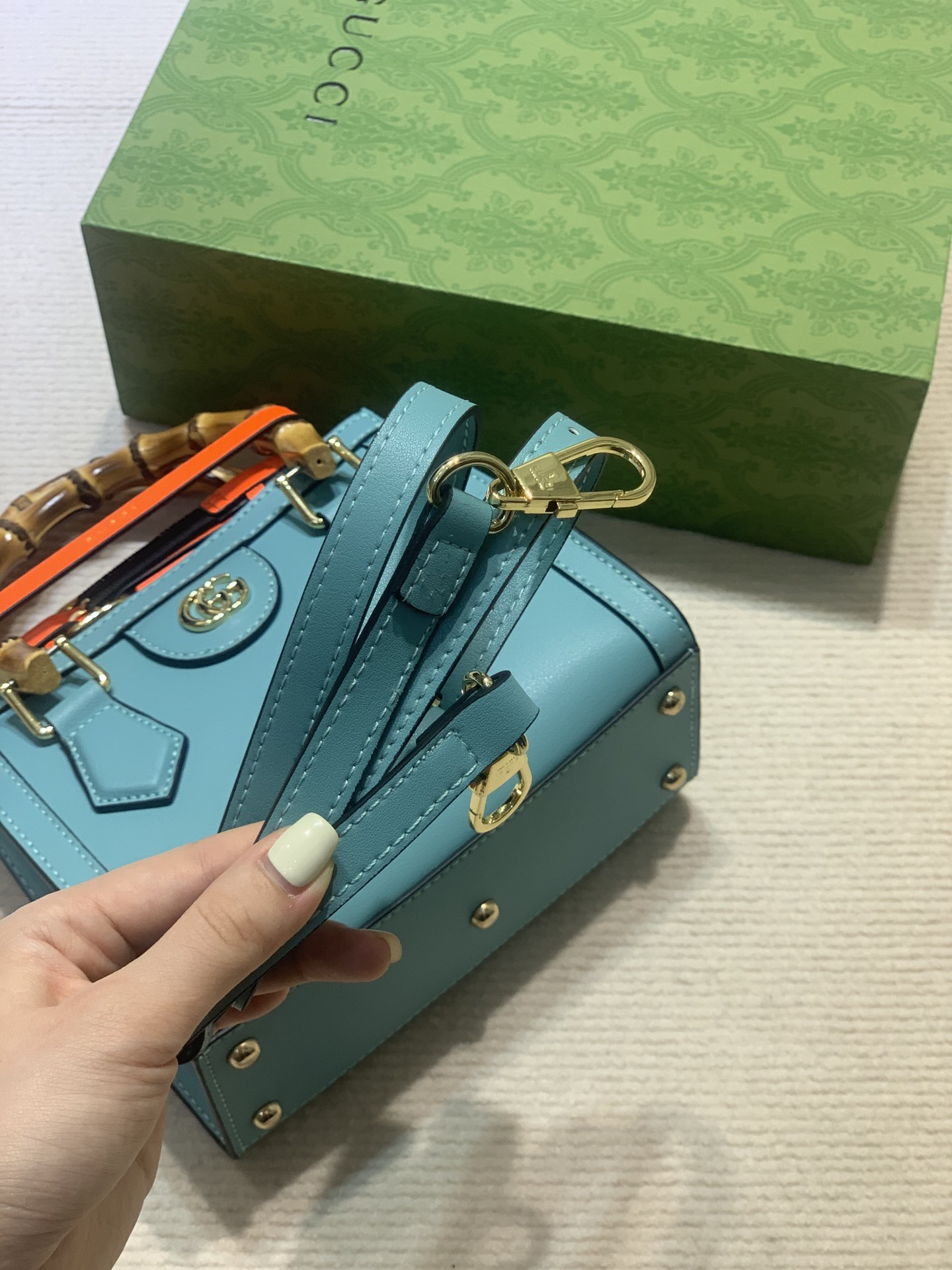 G*u*i DIANA MINI TOTE BAG Blue 20W x 16H x 10D CM