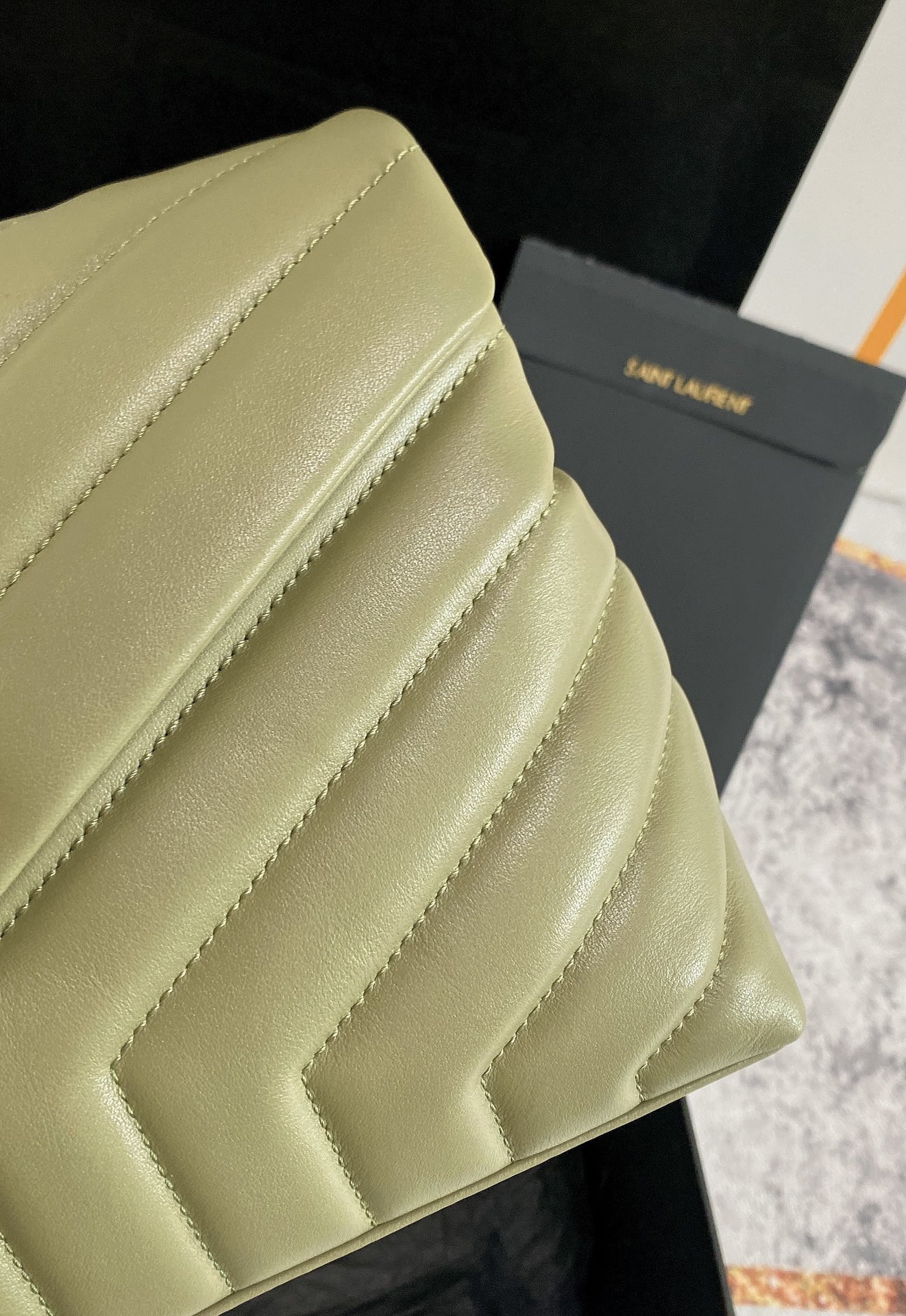 Y*L LOULOU SMALL IN QUILTED LEATHER GREEN 9 X 6.1 X 3.3 INCHES