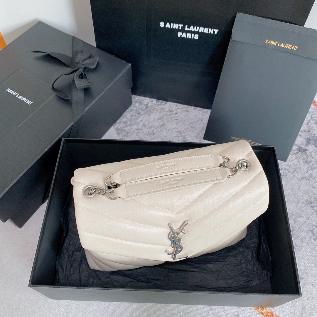 Y*L LOULOU SMALL IN QUILTED LEATHER WHITE 9 X 6.1 X 3.3 INCHES