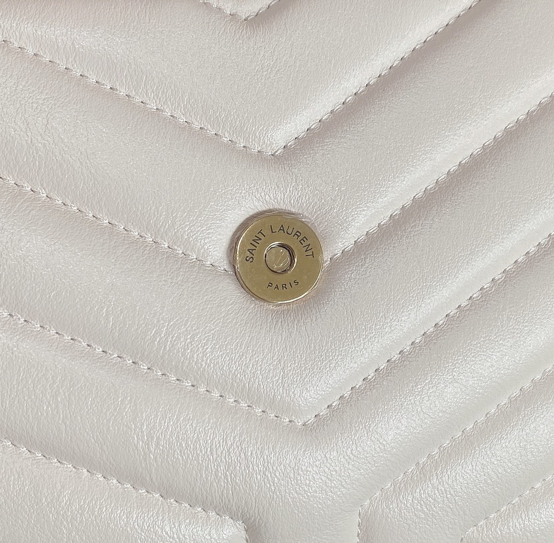 Y*L LOULOU SMALL IN QUILTED LEATHER WHITE GOLD 9 X 6.1 X 3.3 INCHES