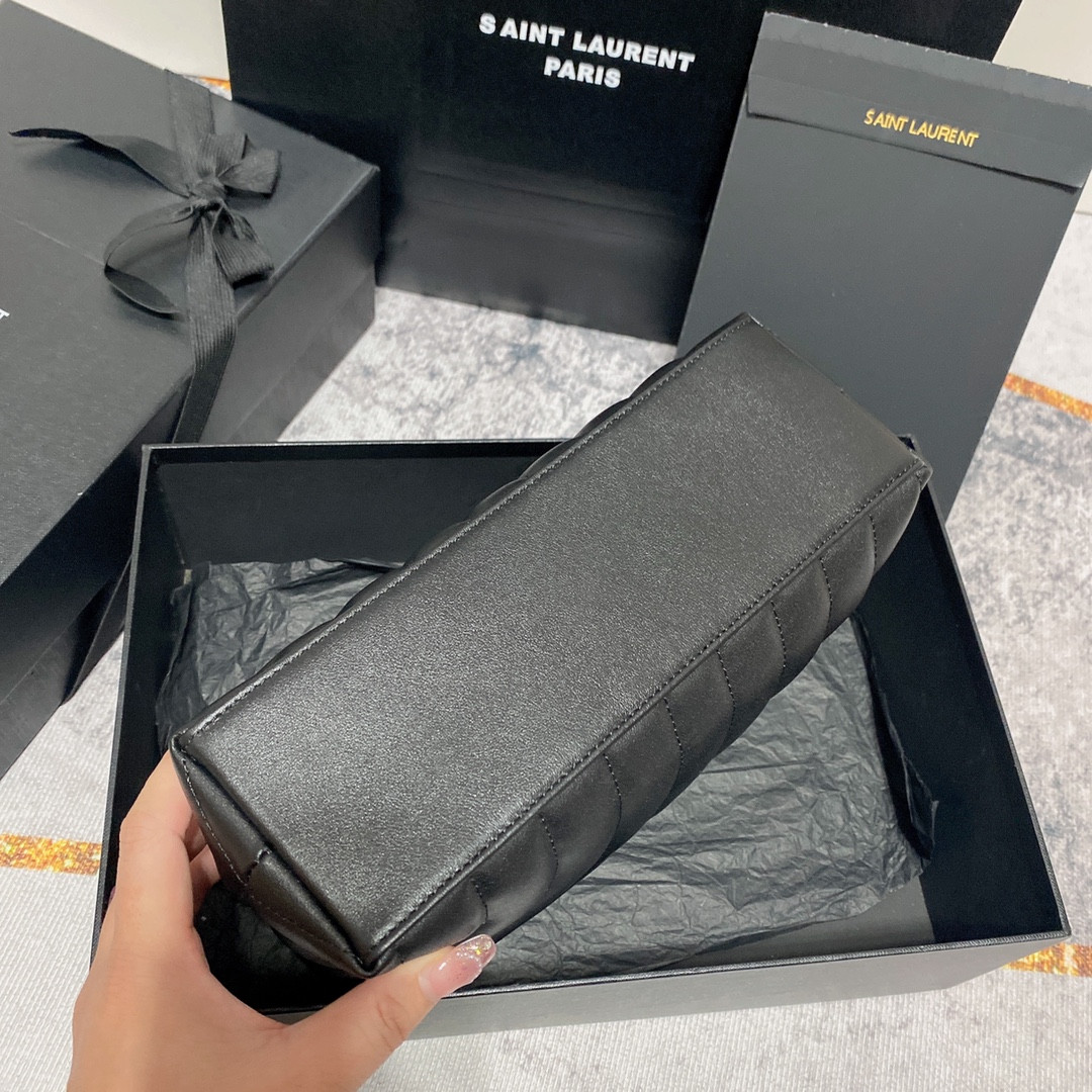 Y*L LOULOU SMALL IN QUILTED LEATHER BLACK GOLD 9 X 6.1 X 3.3 INCHES