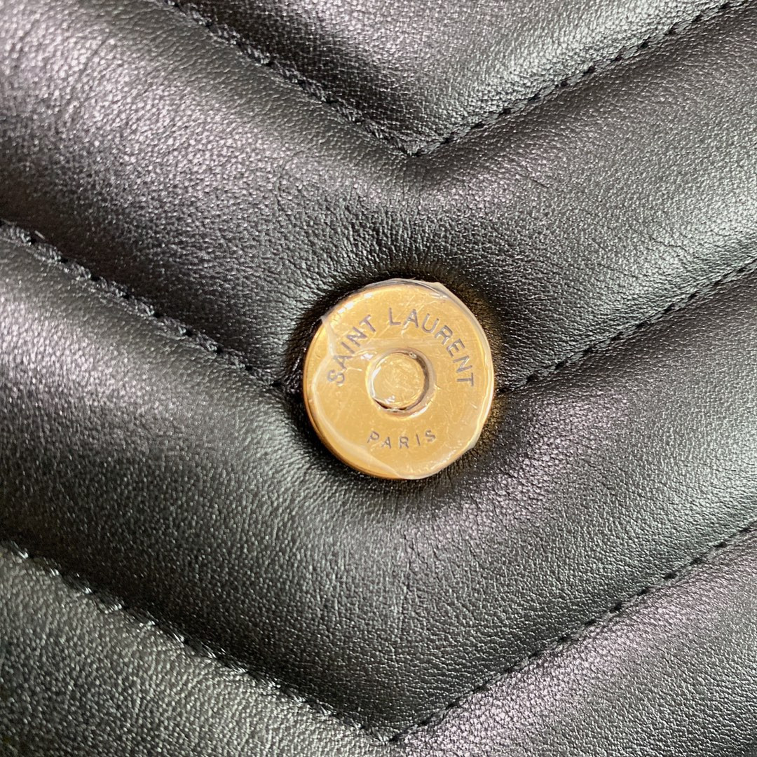 Y*L LOULOU SMALL IN QUILTED LEATHER BLACK GOLD 9 X 6.1 X 3.3 INCHES