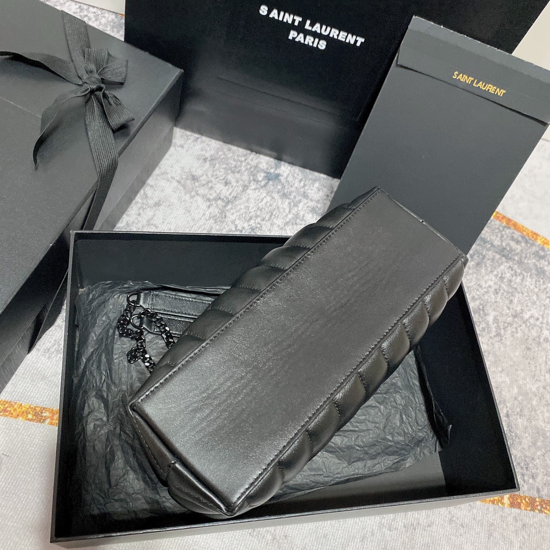 Y*L LOULOU SMALL IN QUILTED LEATHER BLACK 9 X 6.1 X 3.3 INCHES