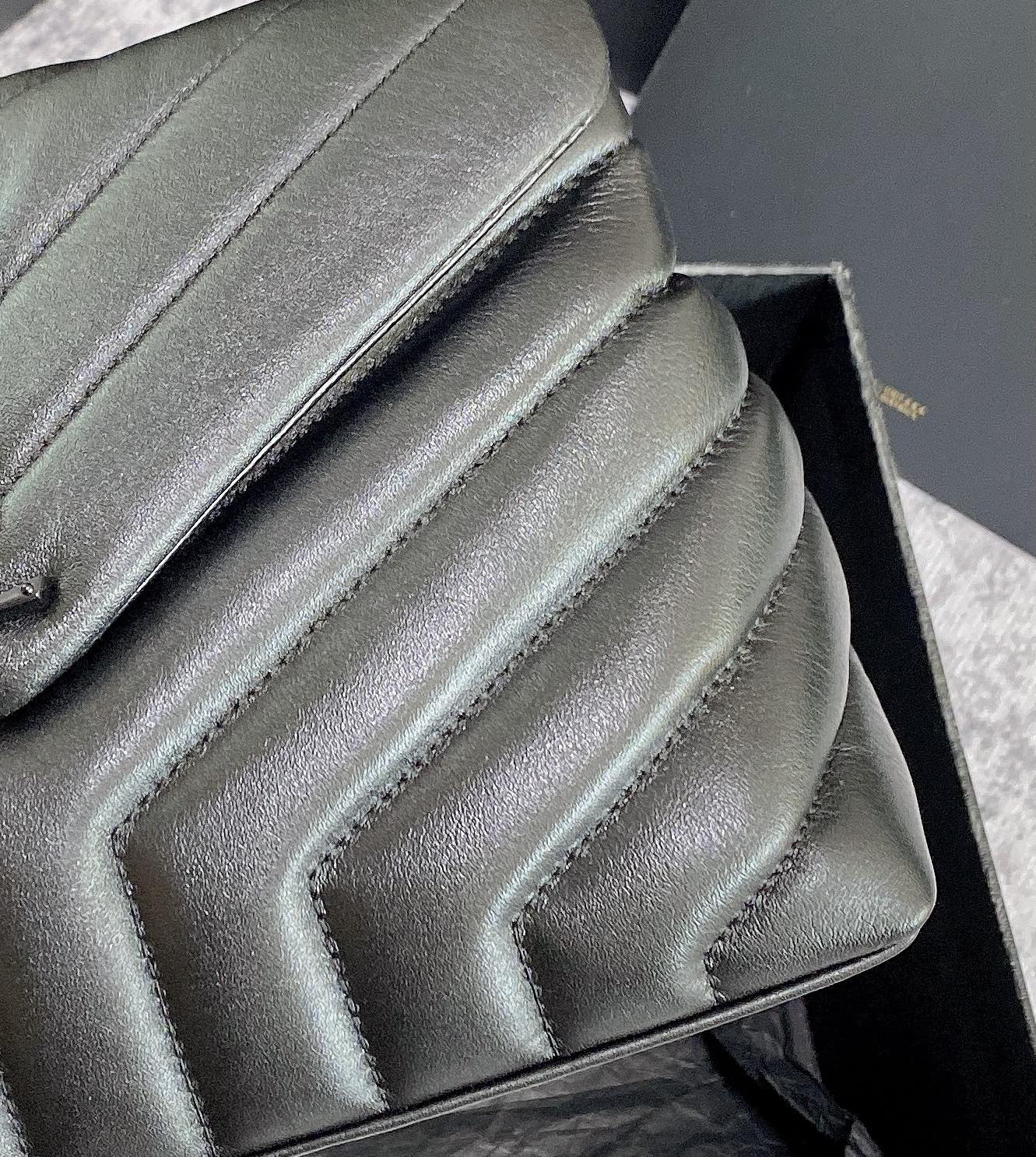 Y*L LOULOU SMALL IN QUILTED LEATHER BLACK 9 X 6.1 X 3.3 INCHES