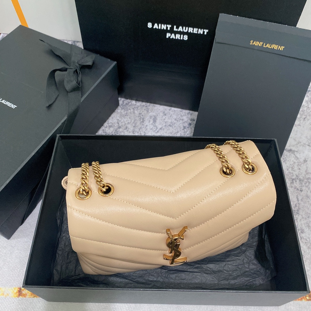 Y*L LOULOU SMALL IN QUILTED LEATHER light beige 9 X 6.1 X 3.3 INCHES