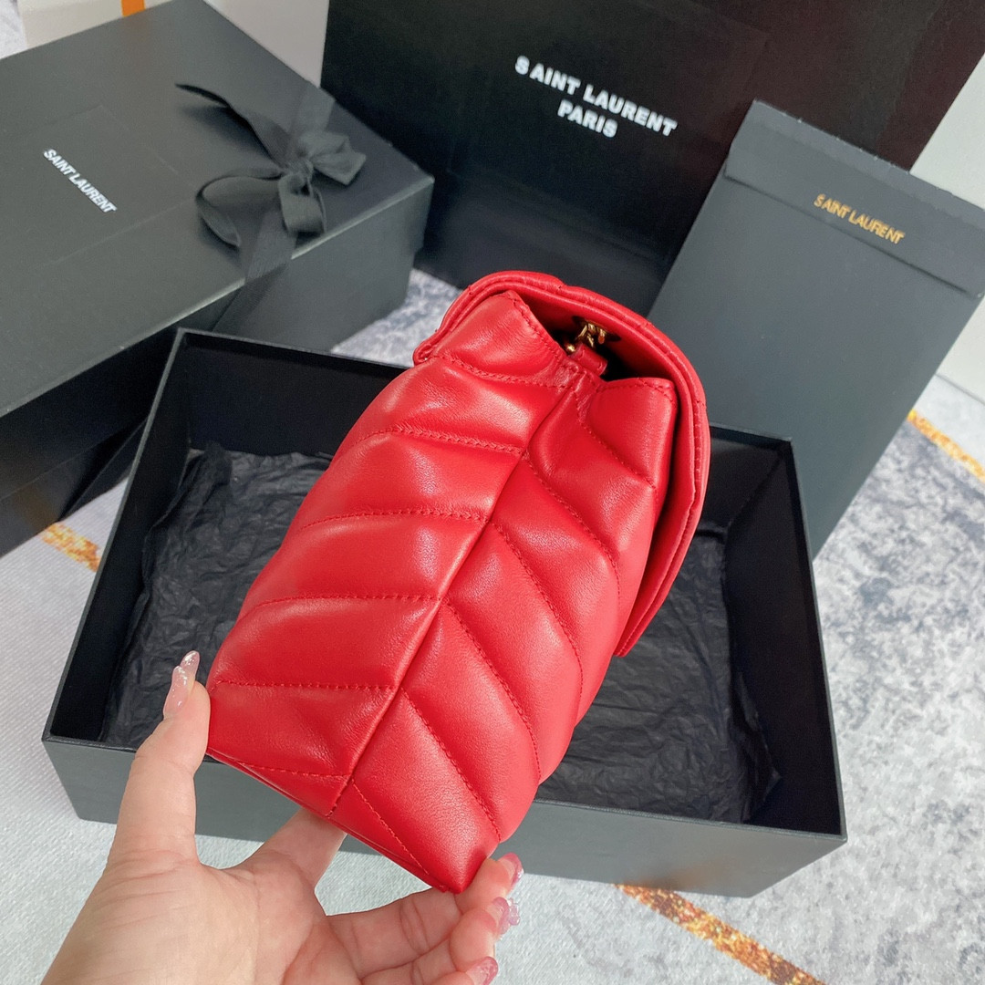 Y*L LOULOU SMALL IN QUILTED LEATHER SHINY RED GOLD 9 X 6.1 X 3.3 INCHES