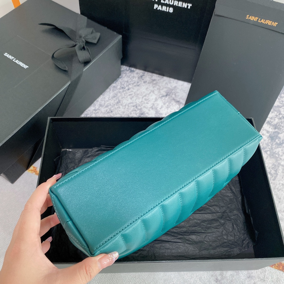 Y*L LOULOU SMALL IN QUILTED LEATHER BLUE GOLD 9 X 6.1 X 3.3 INCHES