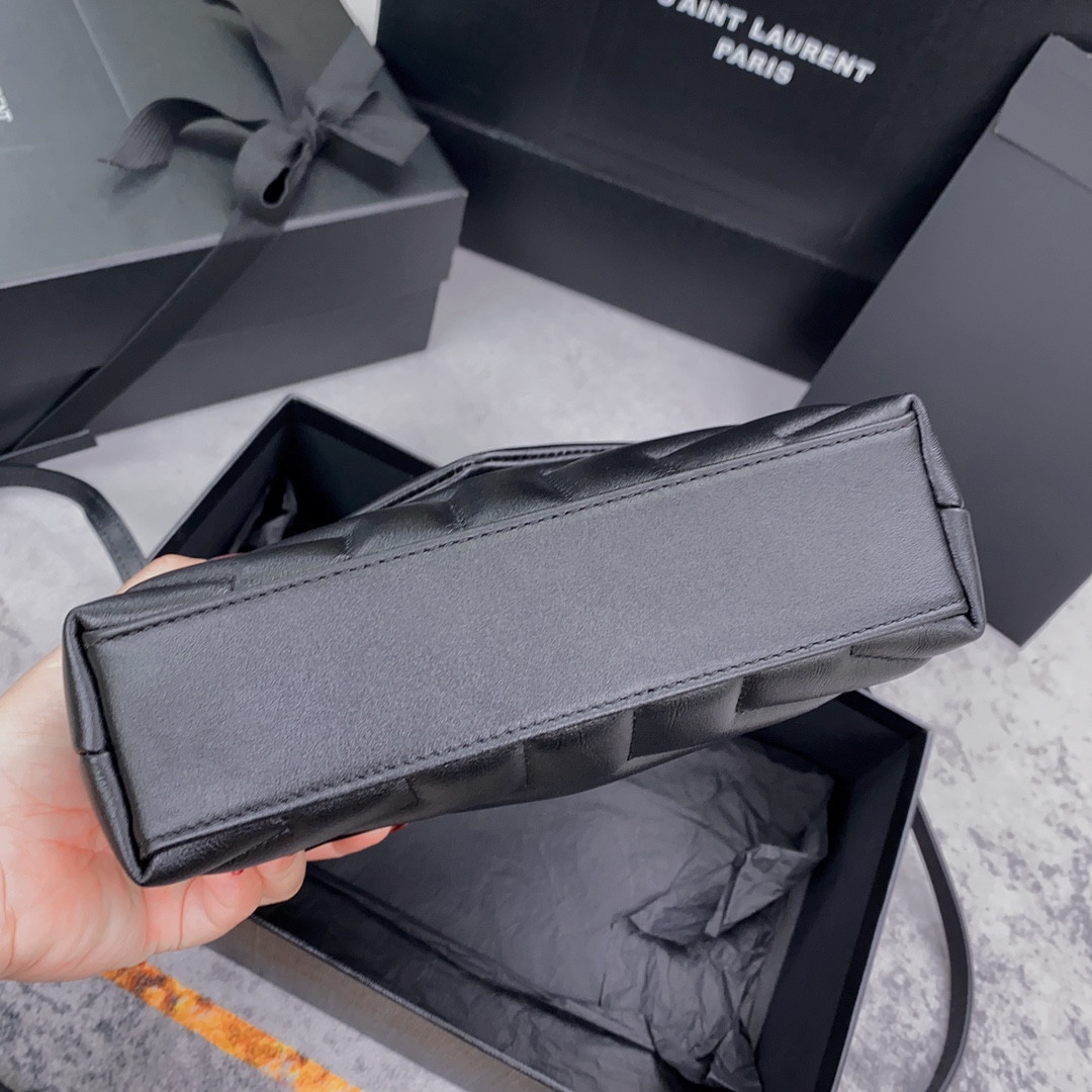 Y*L TOY LOULOU IN QUILTED LEATHER BLACK SILVER 7.9 X 5.5 X 3 INCHES