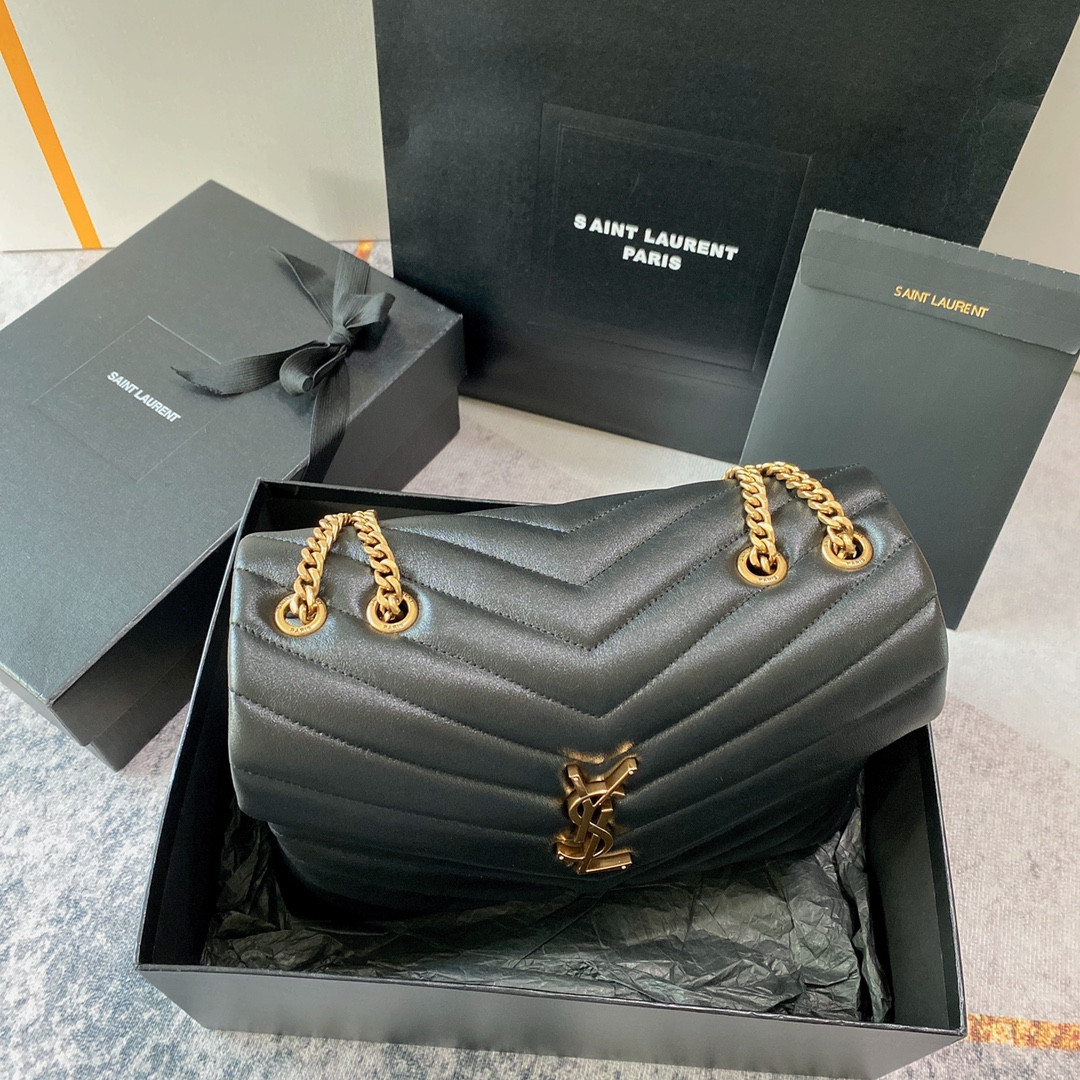 Y*L LOULOU MEDIUM IN QUILTED LEATHER BLACK 12.5 X 8.6 X 3.5 INCHES