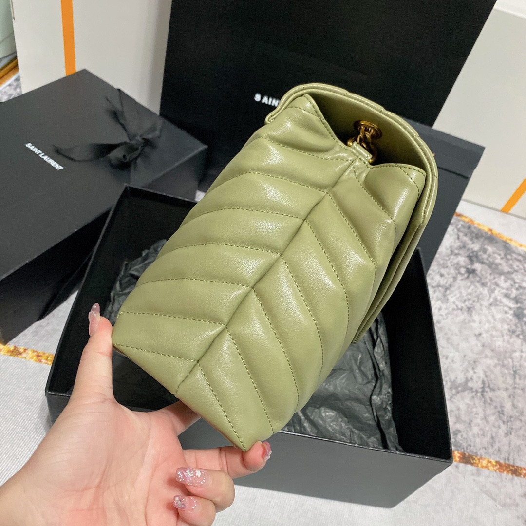 Y*L LOULOU MEDIUM IN QUILTED LEATHER GREEN 12.5 X 8.6 X 3.5 INCHES