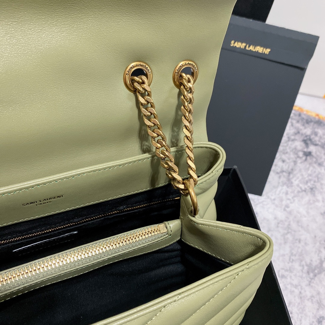 Y*L LOULOU MEDIUM IN QUILTED LEATHER GREEN 12.5 X 8.6 X 3.5 INCHES