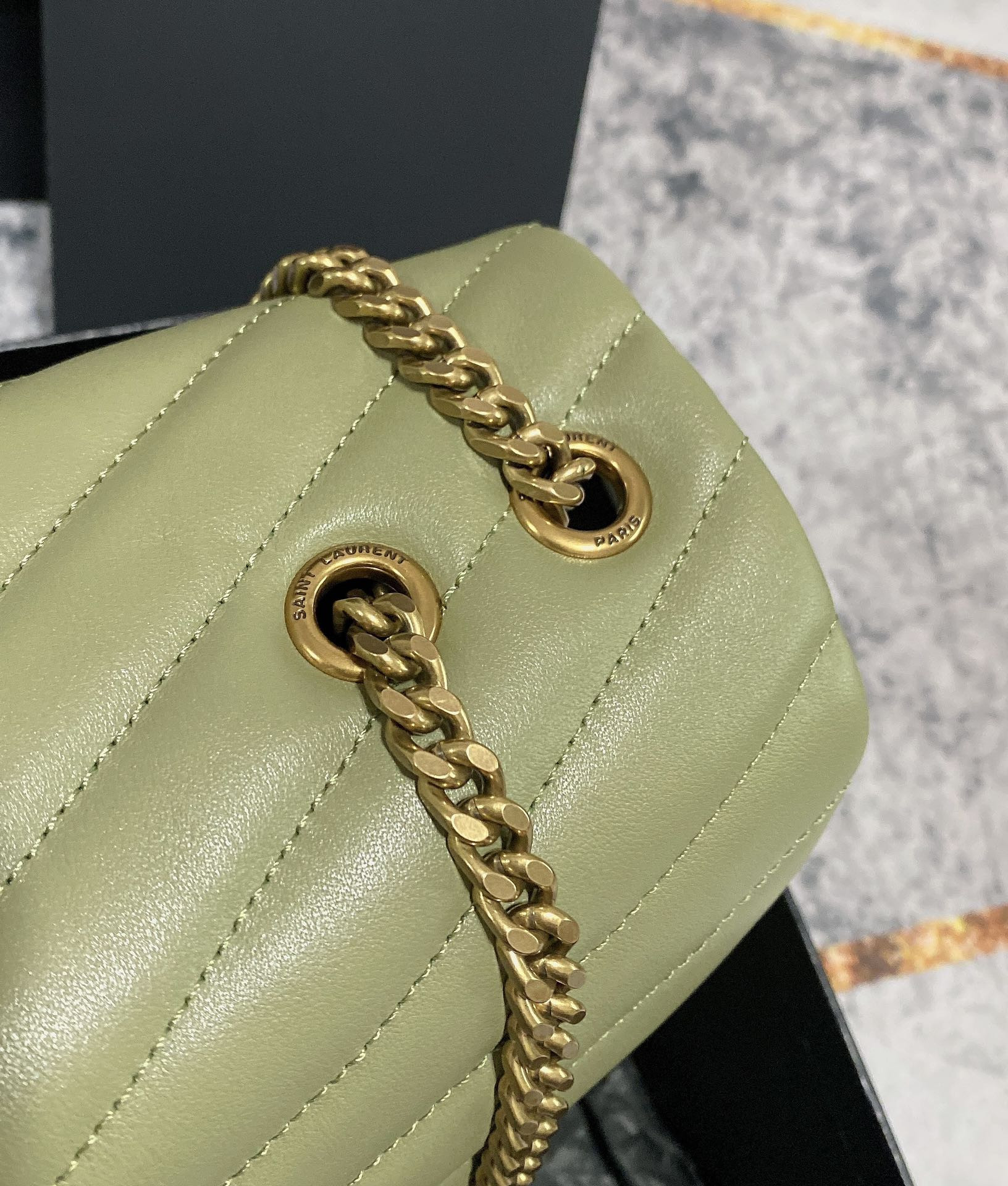 Y*L LOULOU MEDIUM IN QUILTED LEATHER GREEN 12.5 X 8.6 X 3.5 INCHES