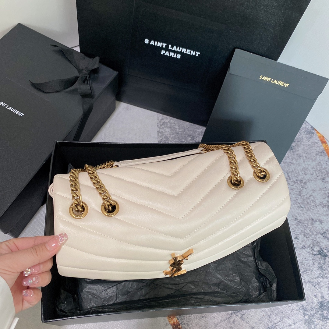 Y*L LOULOU MEDIUM IN QUILTED LEATHER BLANC VINTAGE 12.5 X 8.6 X 3.5 INCHES