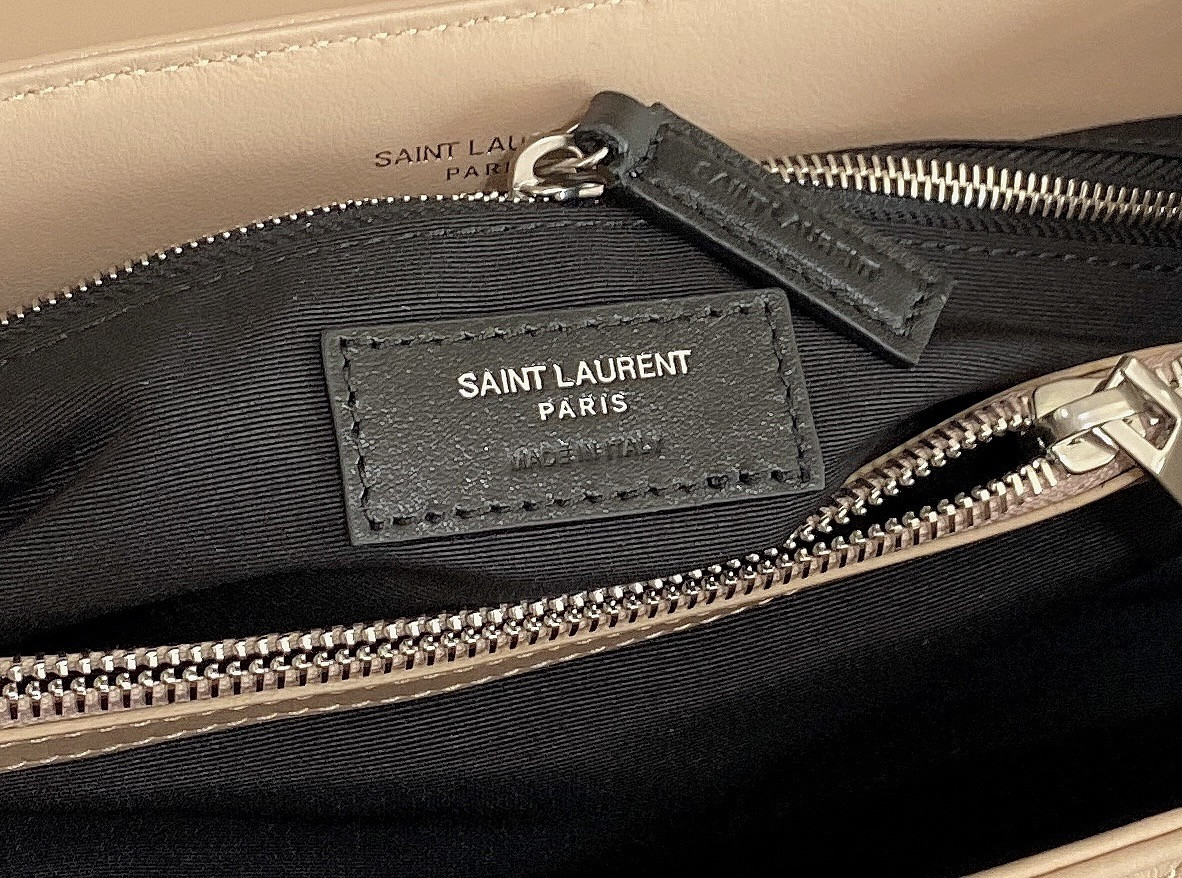 Y*L LOULOU MEDIUM IN QUILTED LEATHER DARK BEIGE SILVER 12.5 X 8.6 X 3.5 INCHES