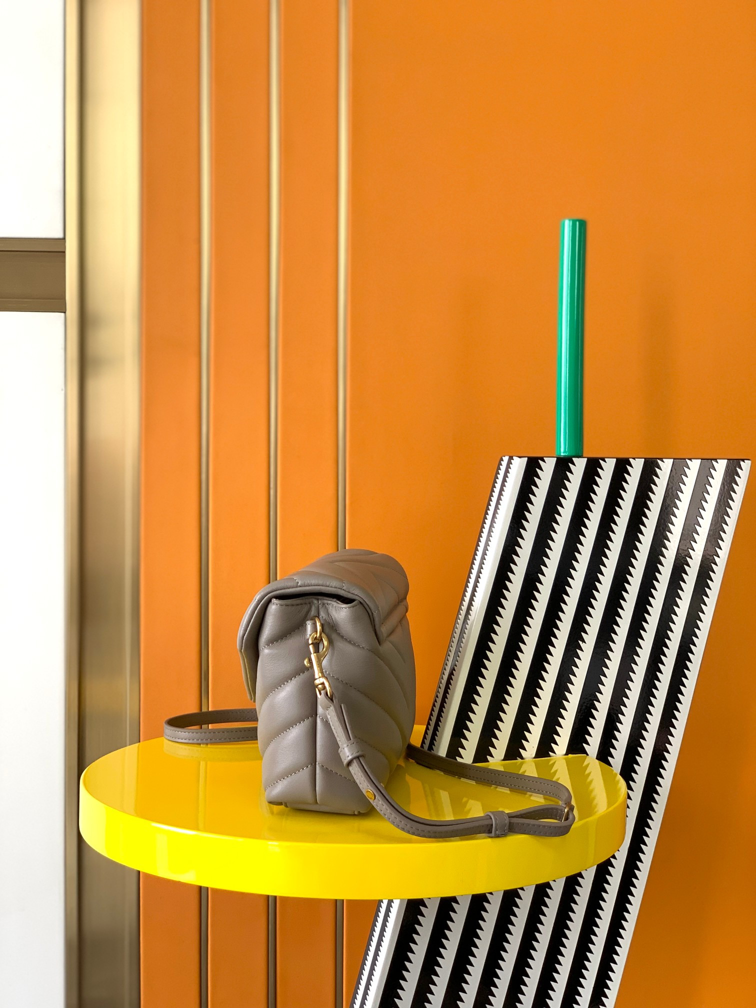 Y*L TOY LOULOU IN QUILTED LEATHER GREYISH BROWN 7.9 X 5.5 X 3 INCHES