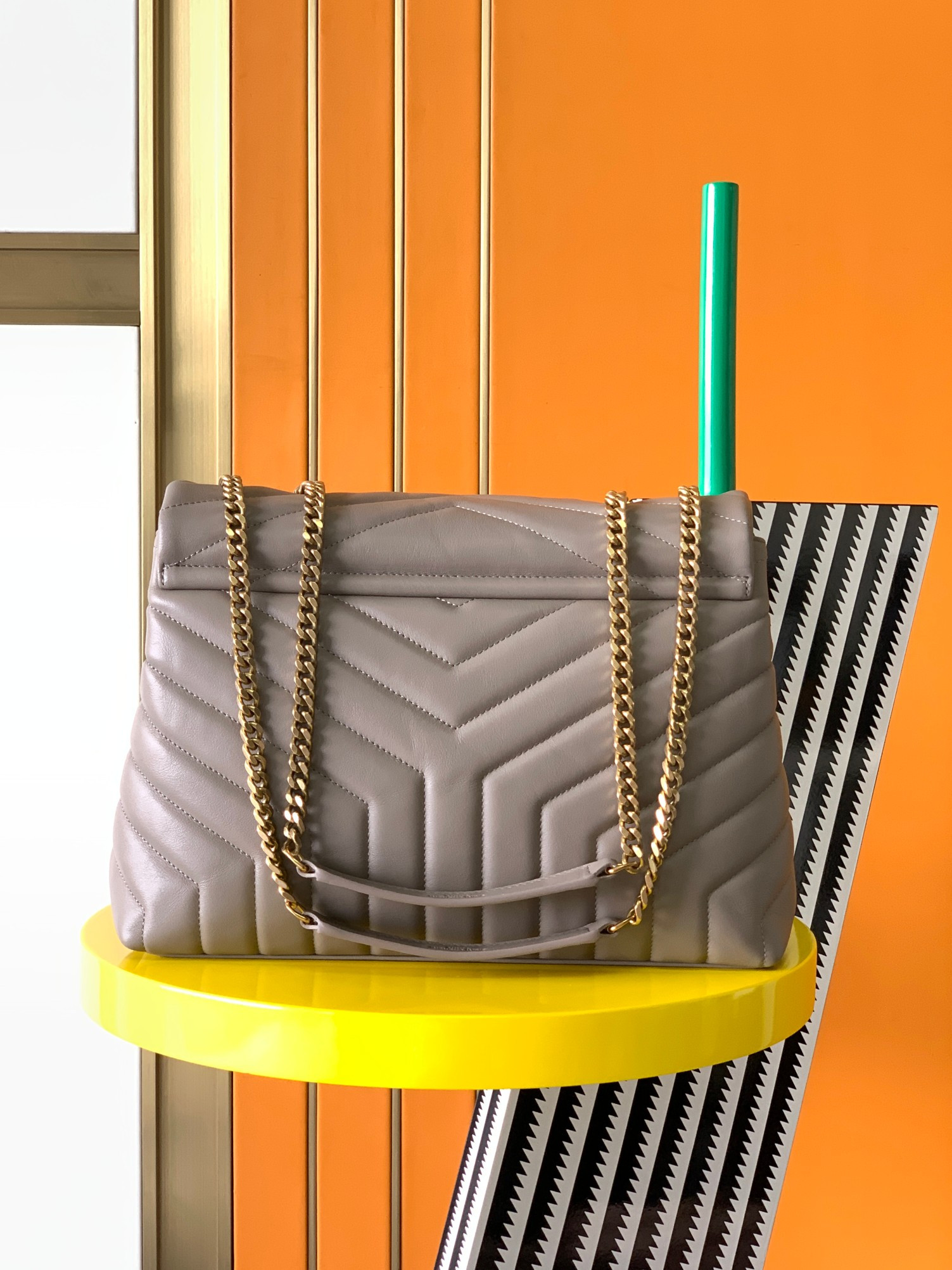 Y*L LOULOU MEDIUM IN QUILTED LEATHER GRAY 12.5 X 8.6 X 3.5 INCHES