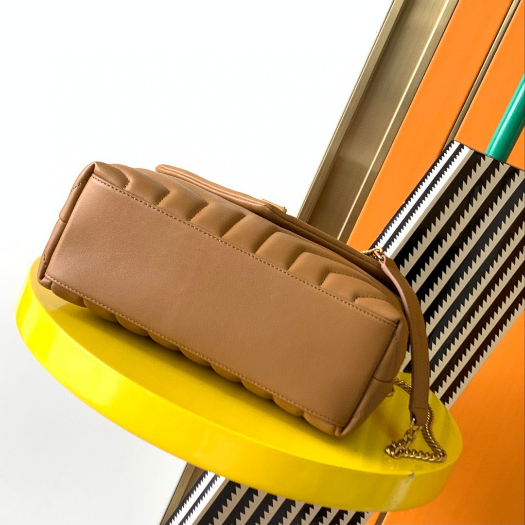 Y*L LOULOU SMALL IN QUILTED LEATHER BROWN 9 X 6.1 X 3.3 INCHES