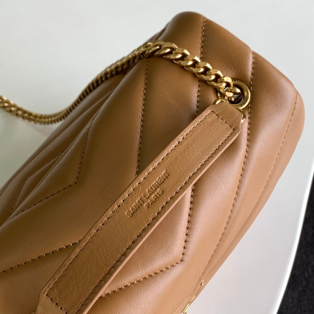 Y*L LOULOU SMALL IN QUILTED LEATHER BROWN 9 X 6.1 X 3.3 INCHES