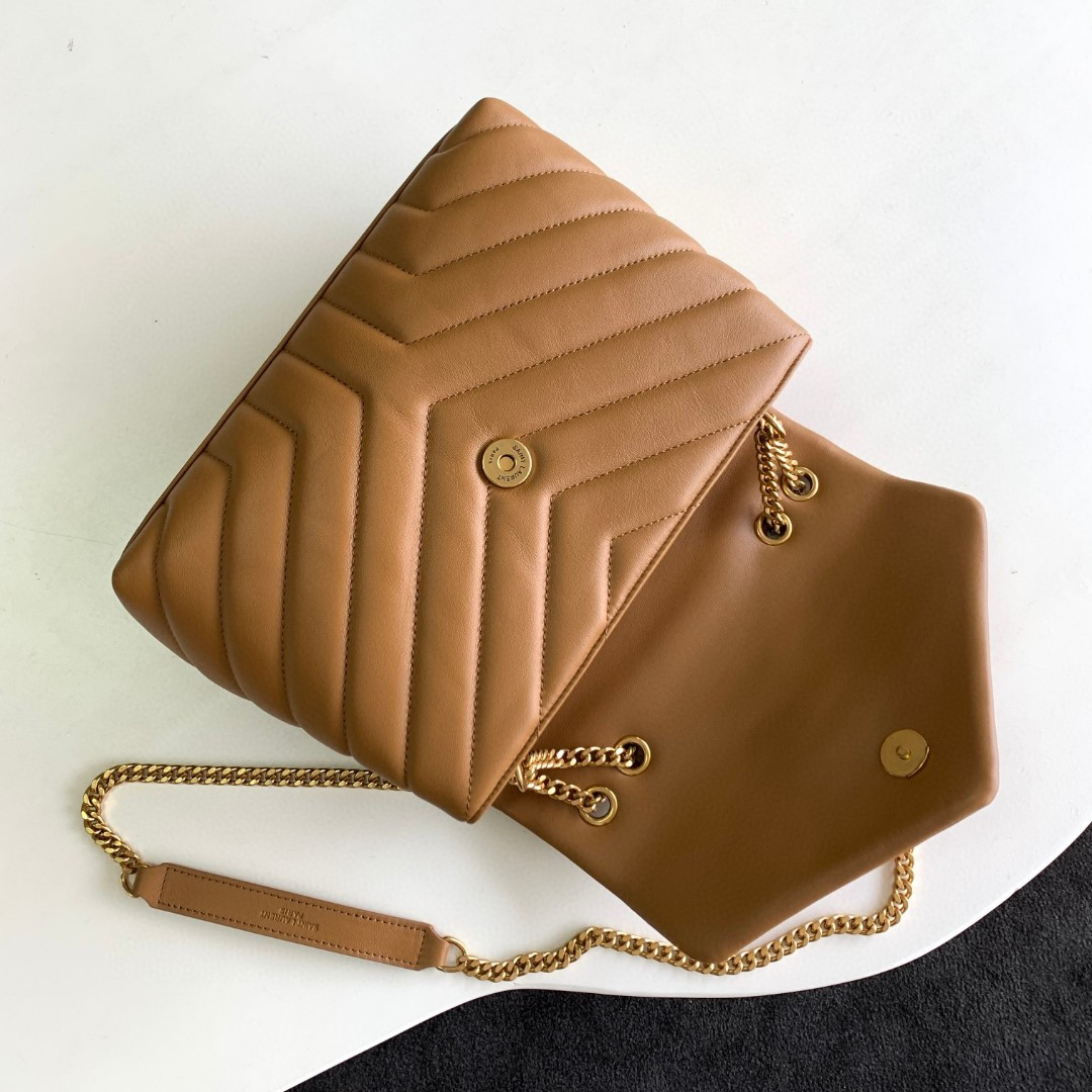 Y*L LOULOU SMALL IN QUILTED LEATHER BROWN 9 X 6.1 X 3.3 INCHES