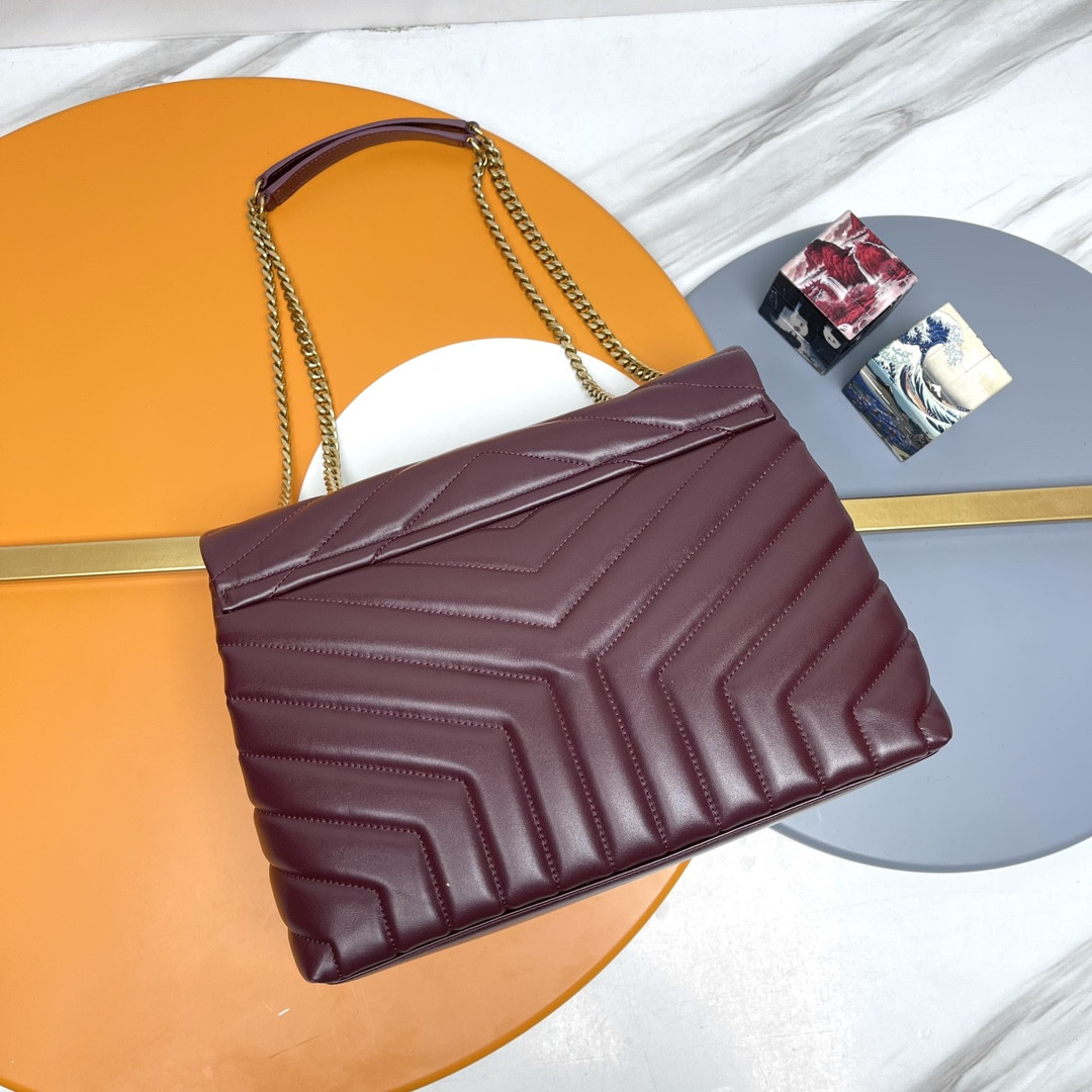 Y*L LOULOU MEDIUM IN QUILTED LEATHER DARK RED 12.5 X 8.6 X 3.5 INCHES