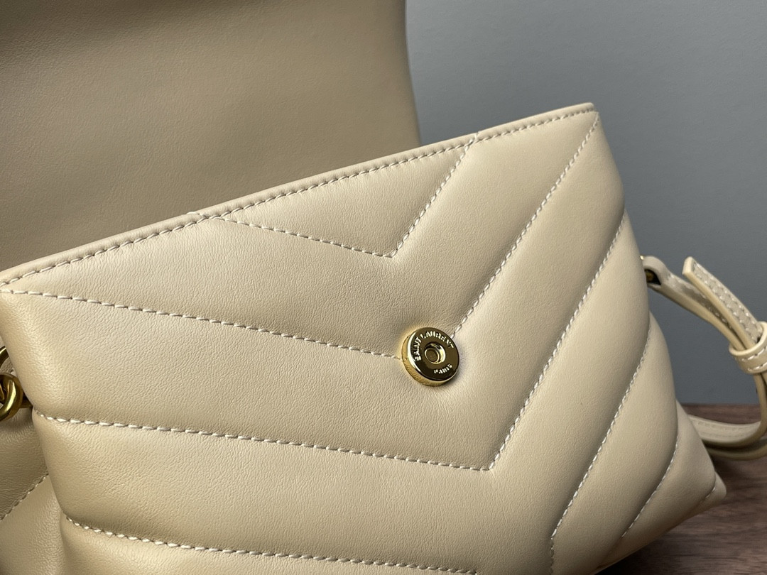 Y*L TOY LOULOU IN QUILTED LEATHER DARK BEIGE 7.9 X 5.5 X 3 INCHES