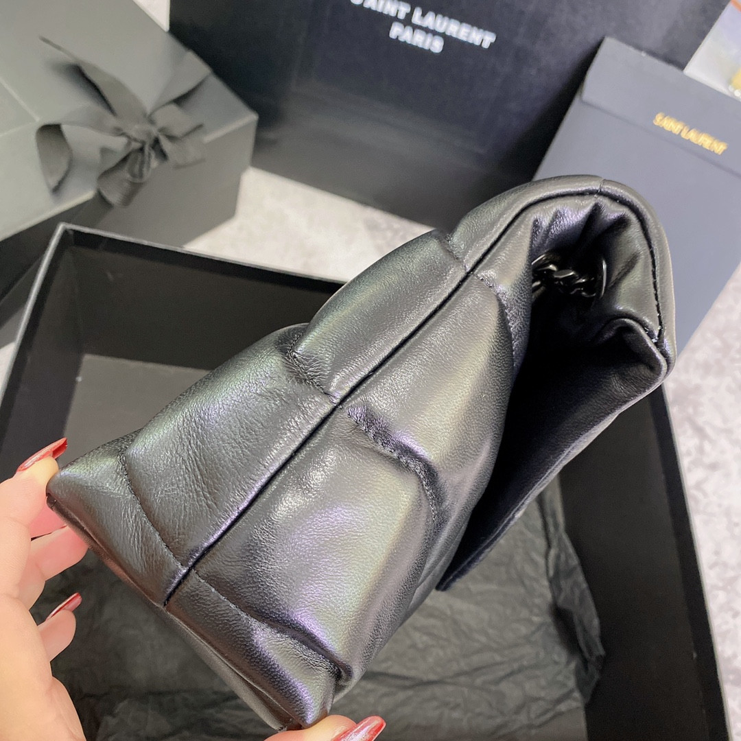 Y*L PUFFER SMALL IN NAPPA LEATHER ALL BLACK 11.4 X 6.6 X 4.3 INCHES