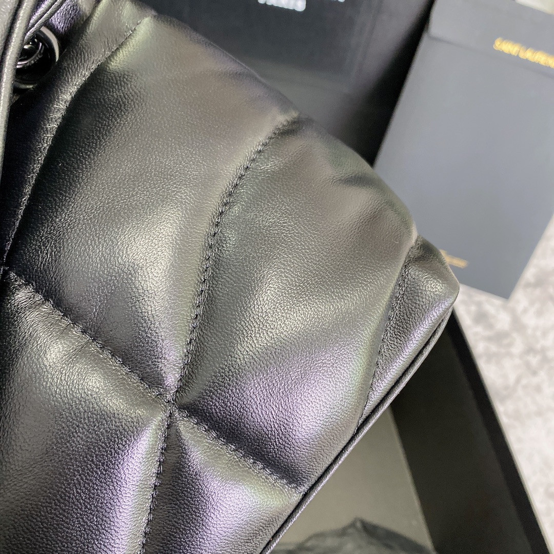 Y*L PUFFER SMALL IN NAPPA LEATHER ALL BLACK 11.4 X 6.6 X 4.3 INCHES