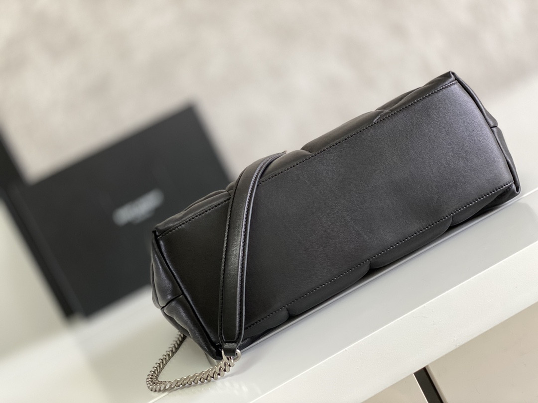 Y*L LOULOU PUFFER MEDIUM IN NAPPA LEATHER BLACK SILVER 13.7 X 9 X 5.3 INCHES