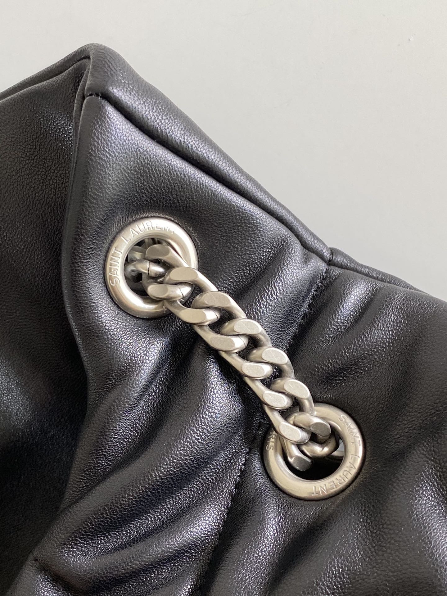 Y*L LOULOU PUFFER MEDIUM IN NAPPA LEATHER BLACK SILVER 13.7 X 9 X 5.3 INCHES