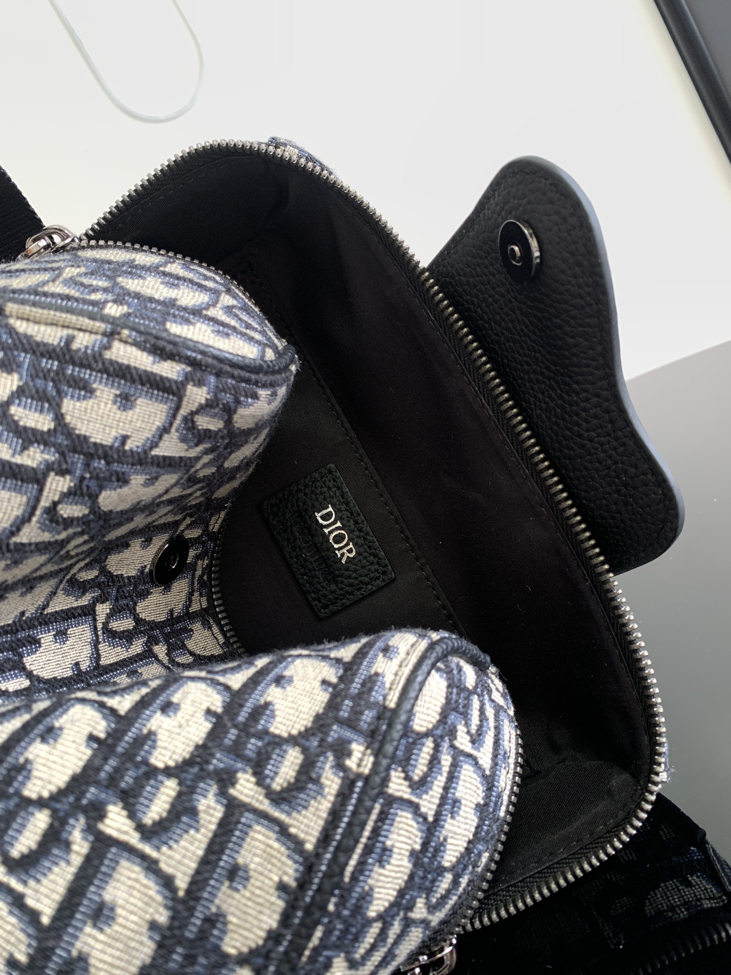 D*0r Lingot Toiletry Bag Beige and Black D*0r Oblique Jacquard 8.5 x 5 x 4 inches