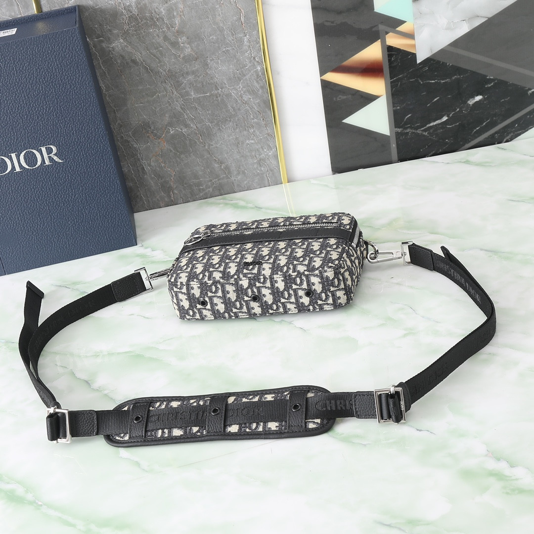 D*0r Safari Bag with Strap  Beige and Black D*0r Oblique Jacquard 8.5 x 6 x 2.5 inches