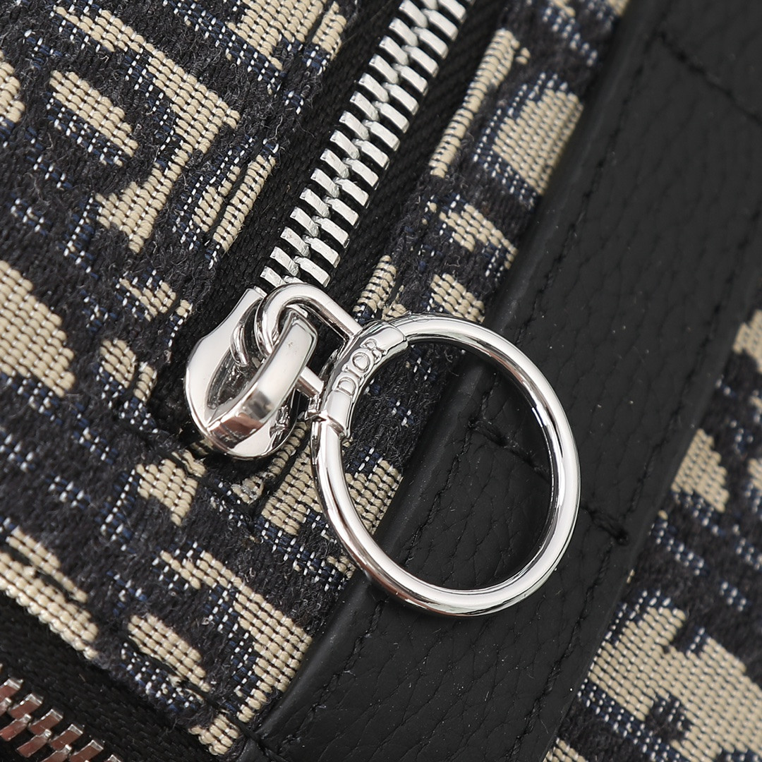 D*0r Safari Bag with Strap  Beige and Black D*0r Oblique Jacquard 8.5 x 6 x 2.5 inches