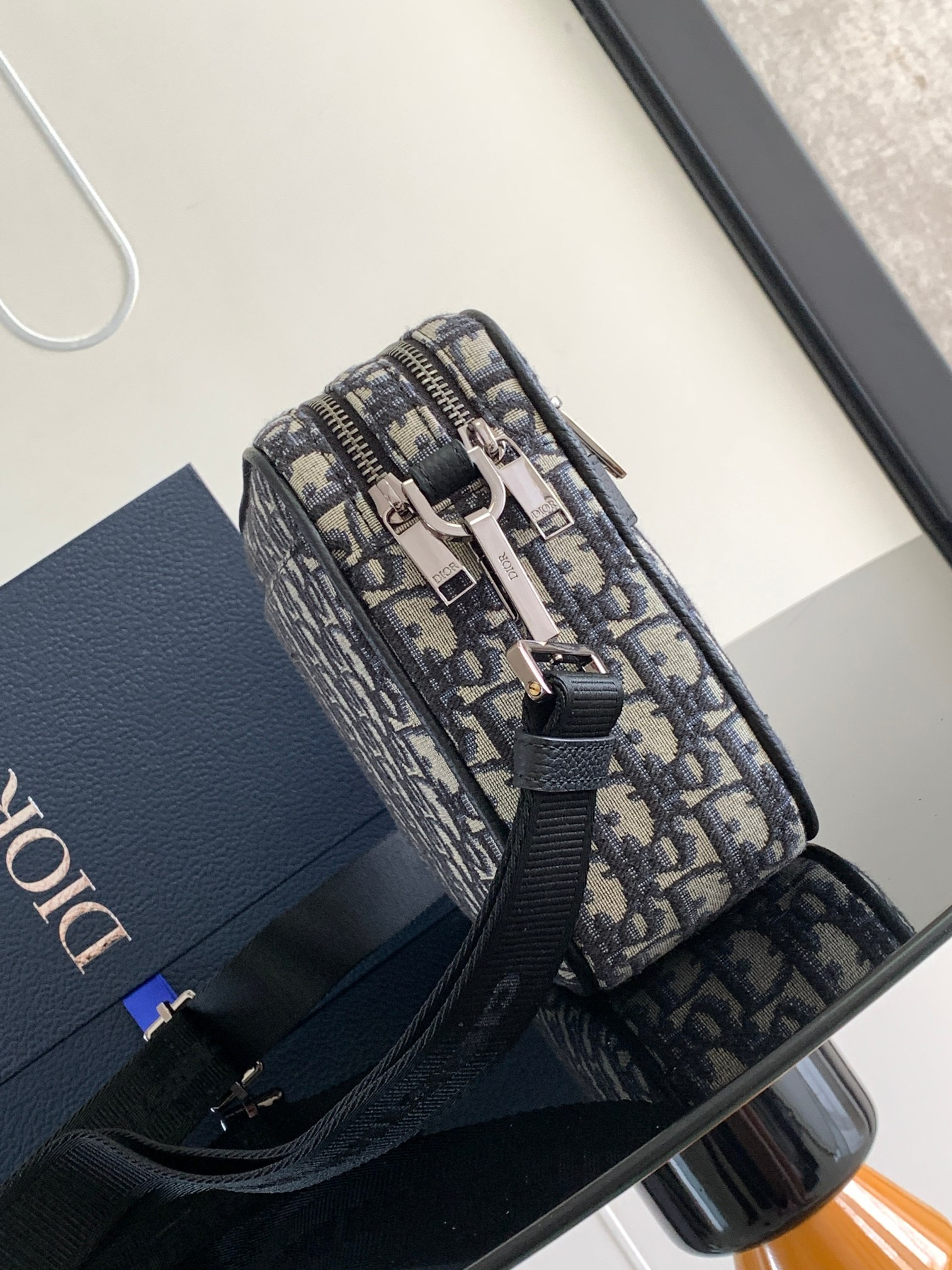 D*0r Maxi Safari Bag with Strap  Beige and Black D*0r Oblique Jacquard