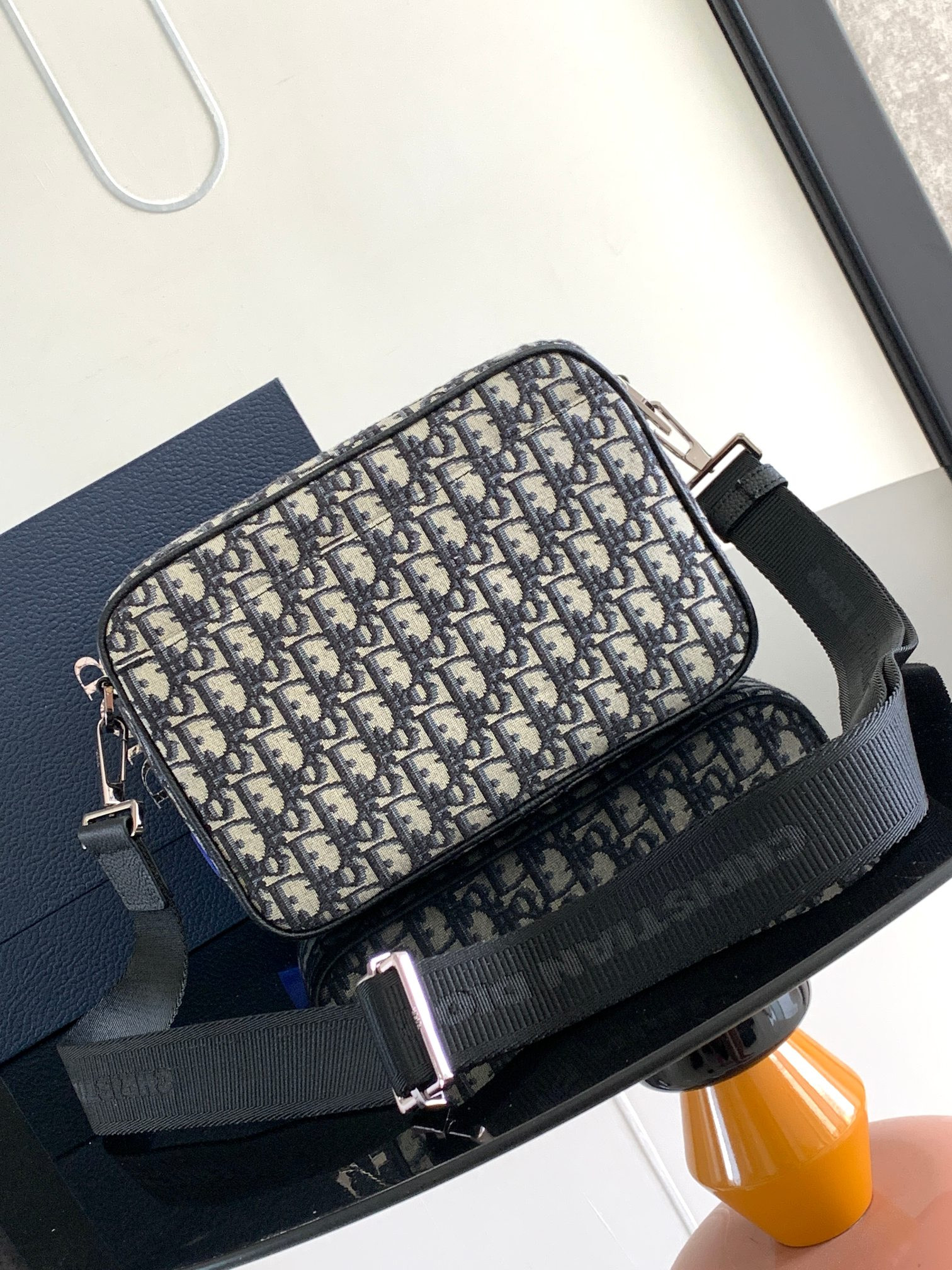 D*0r Maxi Safari Bag with Strap  Beige and Black D*0r Oblique Jacquard