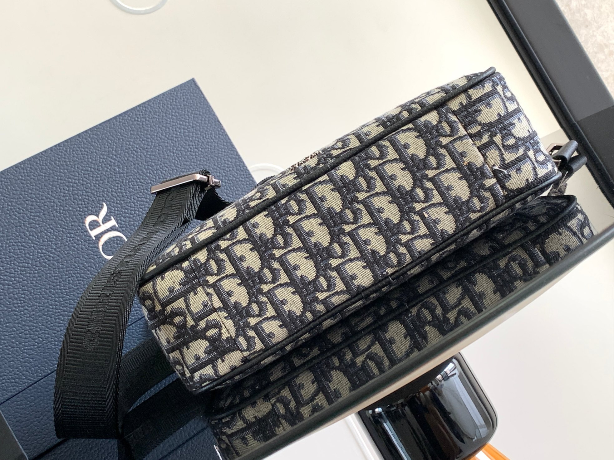 D*0r Maxi Safari Bag with Strap  Beige and Black D*0r Oblique Jacquard