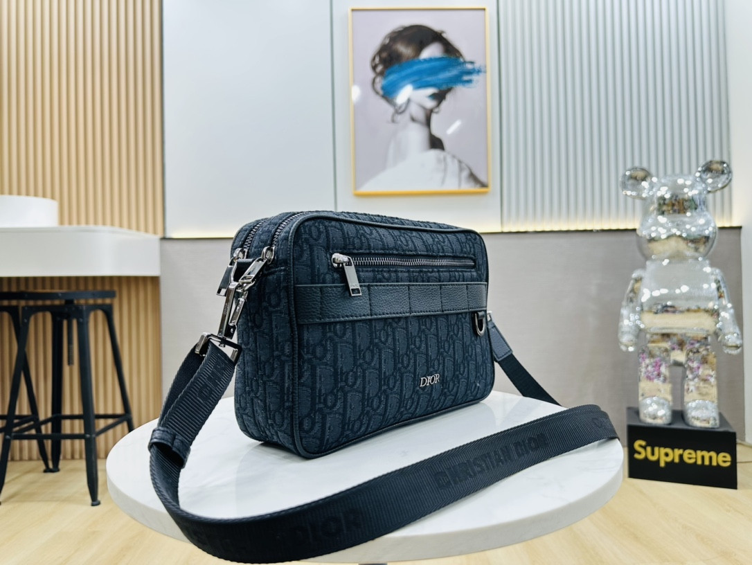 D*0r Maxi Safari Bag with Strap Blue D*0r Oblique Jacquard 10 x 6.5 x 3 inches