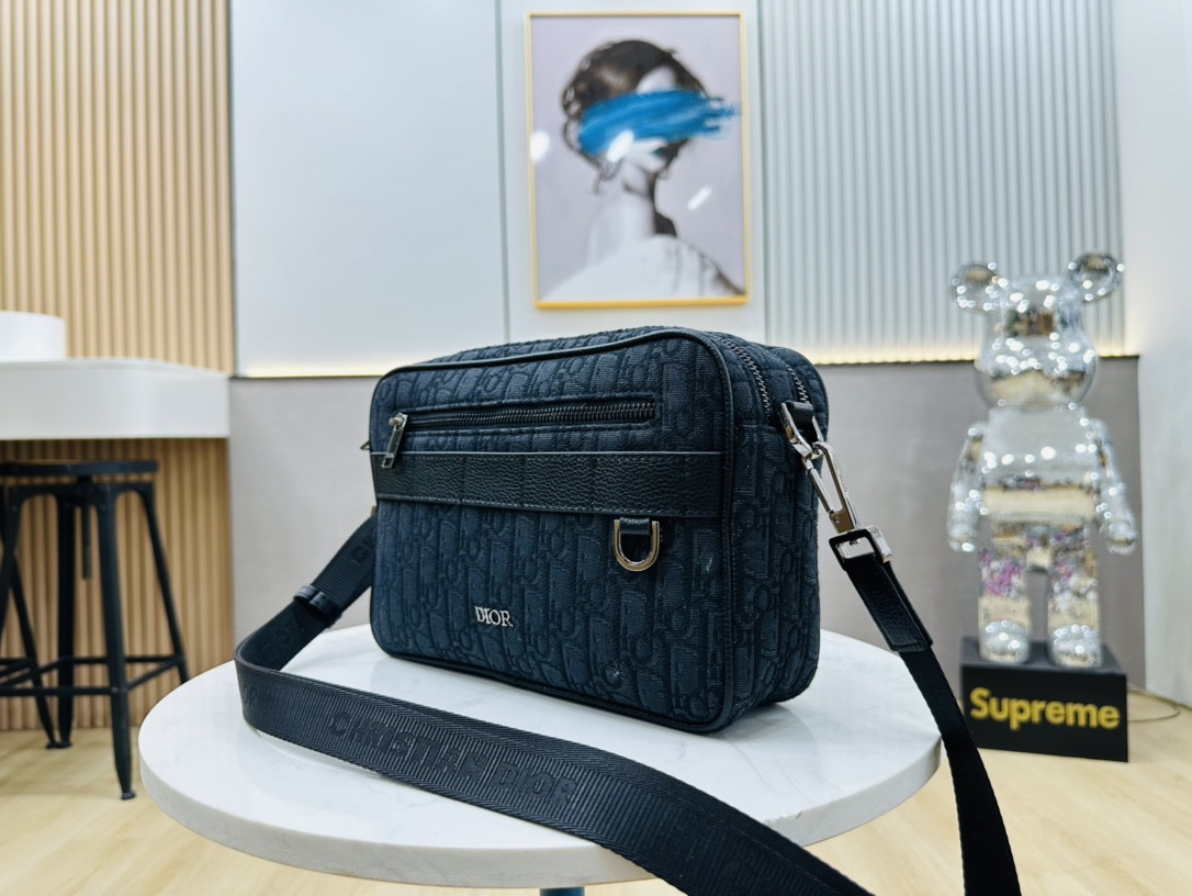 D*0r Maxi Safari Bag with Strap Blue D*0r Oblique Jacquard 10 x 6.5 x 3 inches