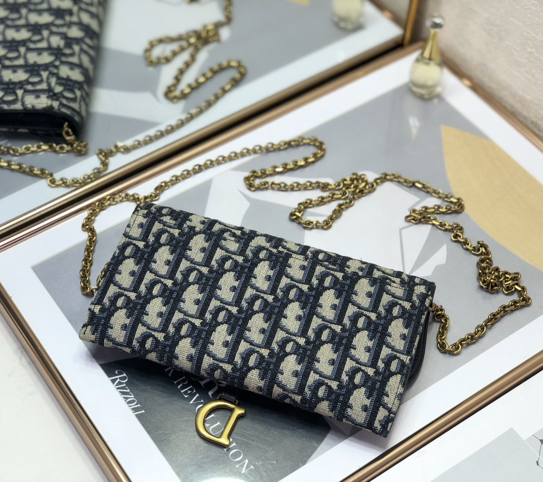 D*0r Saddle Pouch with Chain Blue D*0r Oblique Jacquard 8.5 x 5 x 1.5 inches