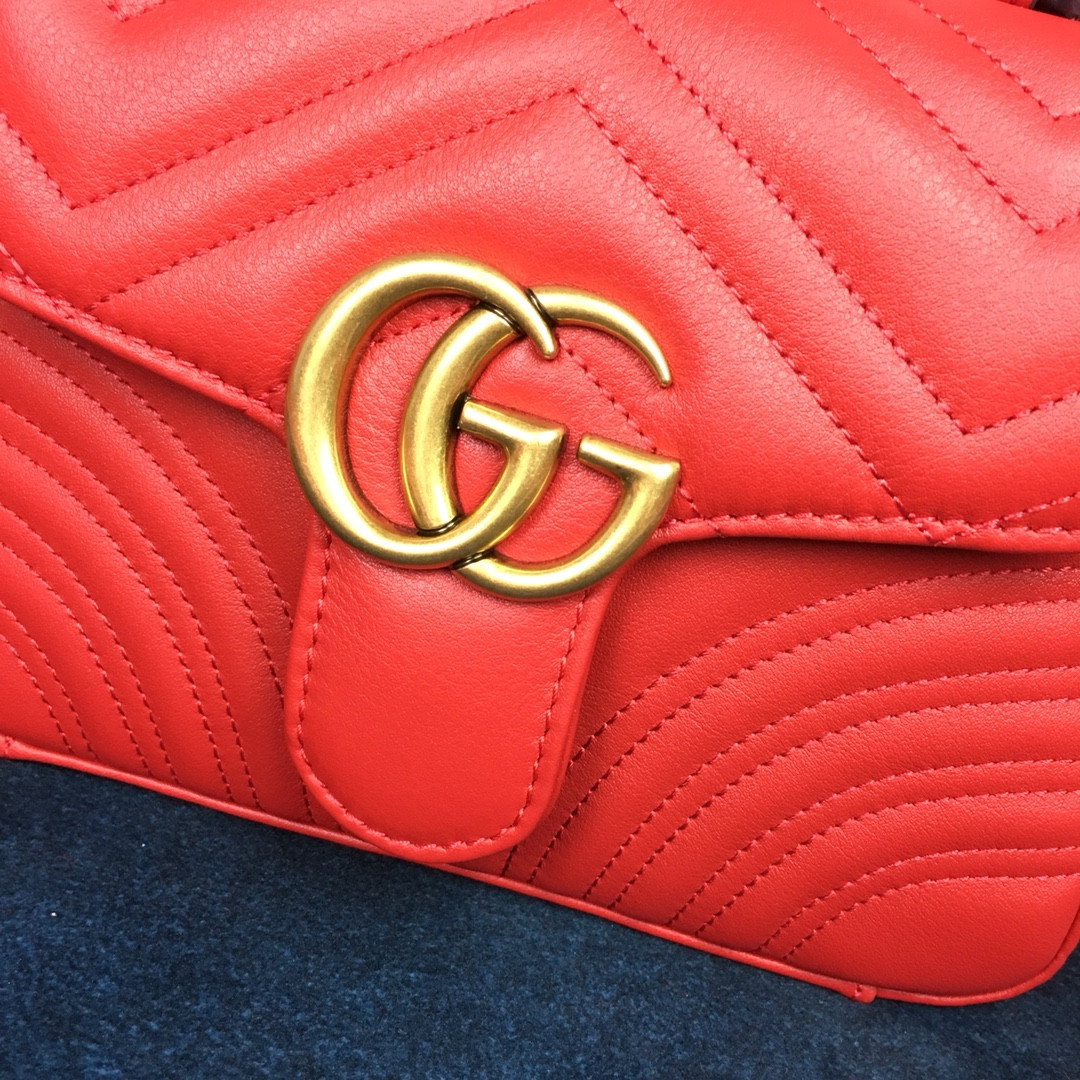 G*u*i GG MARMONT MATELASSÉ MINI BAG RED 8.5"W x 5"H x 2.5"D