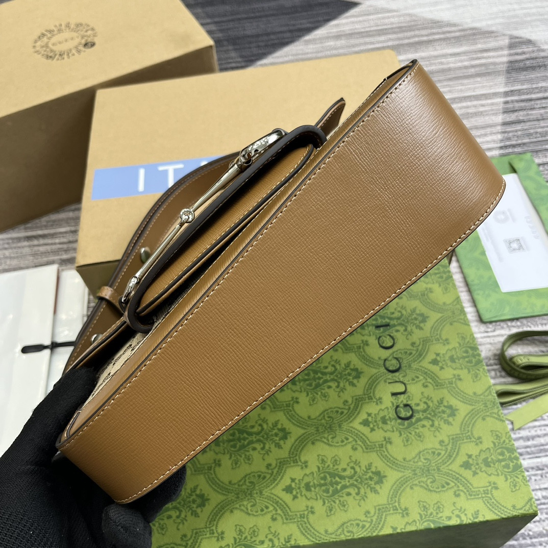 G*u*i HORSEBIT 1955 SMALL SHOULDER BAG Brown 10.4"W x 6.7-4.1"H x 3.1-1.6"D